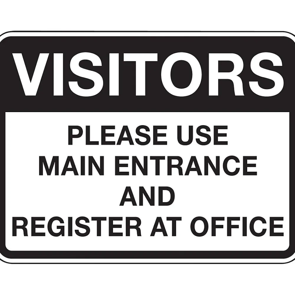 Accuform 18" x 24" Reflective Aluminum Facility Traffic Sign "VISITORS..", Black On White (FRR288RA)