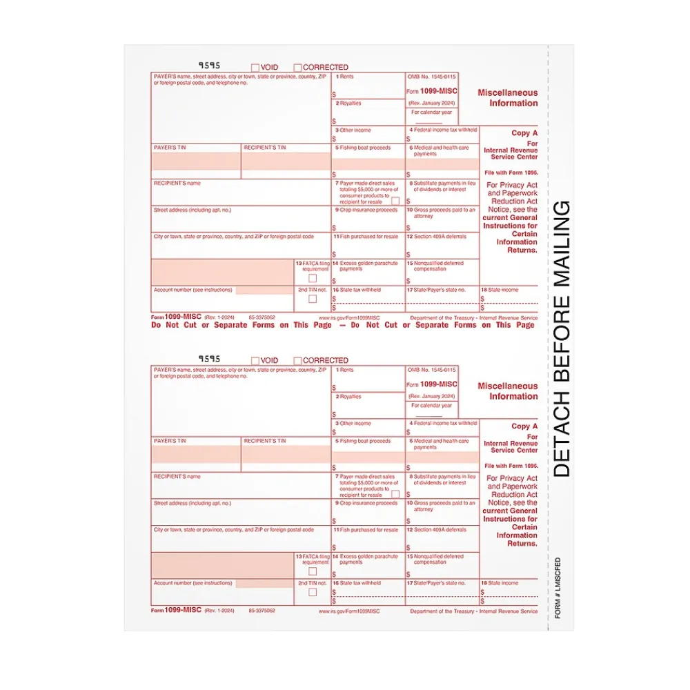 Tax Forms*Adams 2024 1099-MISC Copy A Laser Tax Forms, 50 Forms/Pack (LMISCFED-S)