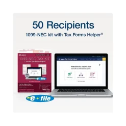 Tax Forms*Adams 2024 1099-NEC Tax Form with 10 e-files, 4-Part, 3-Up, Copy A, 1, B, 2, 50/Pack (STAX550NEC-24)