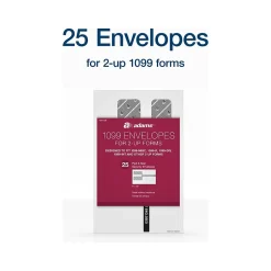 Outlet Adams 2024 Self-Seal Security-Tinted Double-Window 1099 Tax Envelope, 9" x 5-5/8", White, 25/Pack (STAX1-24)