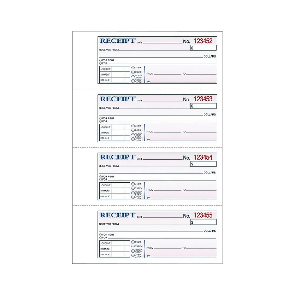 Business Forms*Adams 2-Part Carbonless Receipts, 2.75"L x 7.13"W, 200 Sets/Book (DC1182)