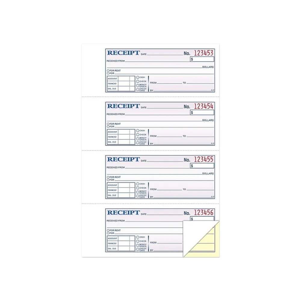 Business Forms*Adams 2-Part Carbonless Receipts, 2.75"L x 7.13"W, 200 Sets/Book (DC1182)