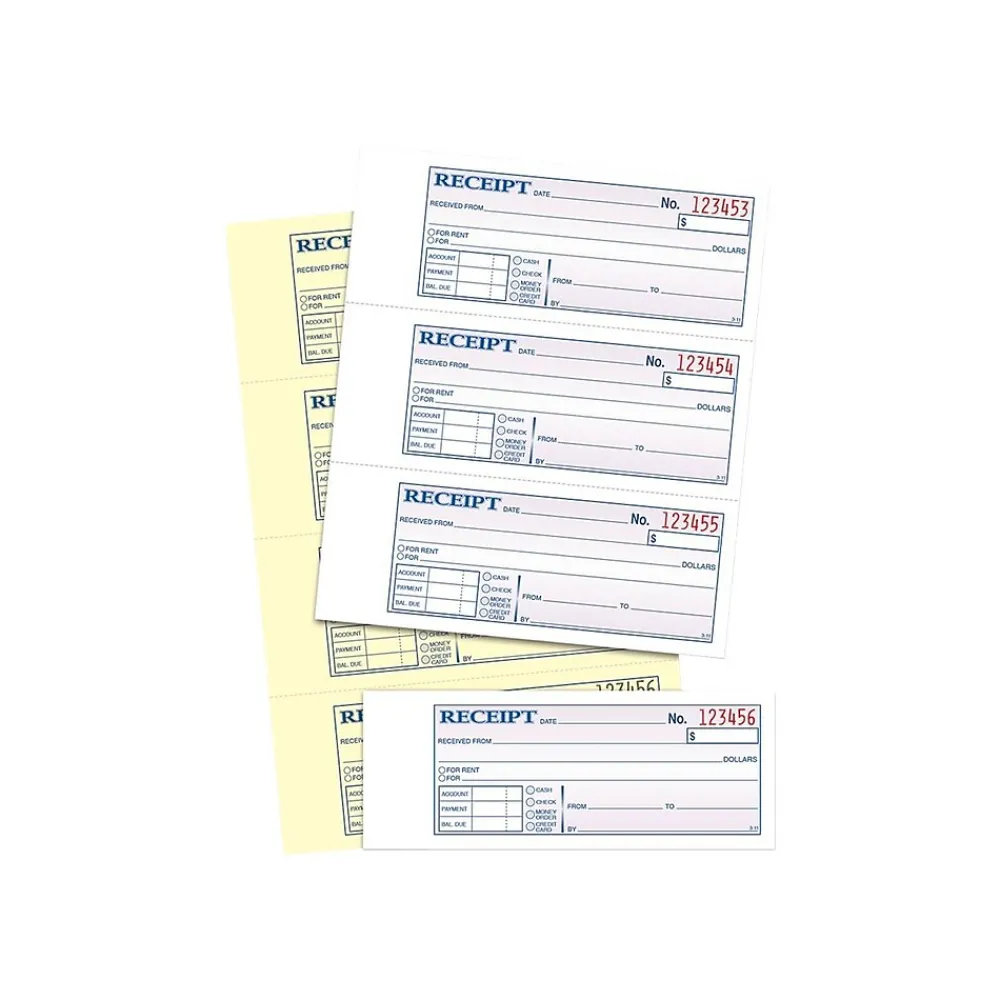 Business Forms*Adams 2-Part Carbonless Receipts, 2.75"L x 7.13"W, 200 Sets/Book (DC1182)