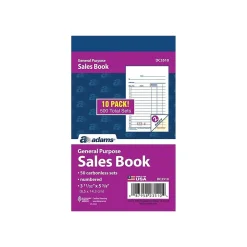 Business Forms*Adams 2-Part Carbonless Sales Orders, 5.63"L x 3.34"W, 50 Sets/Book, 10/Pack (DC3510)