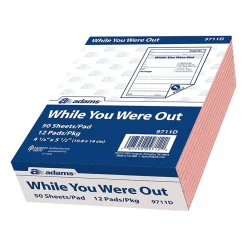 Notepads|Adams While You Were Out Message Pads, 4.25" x 5.5", Pink, 50 Sheets/Pad, 12 Pads/Pack (9711D)