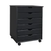 Storage Cabinets*Adeptus 25.43" Solid Pine Roll Cart with 6 Drawers, Matte Black (76168)