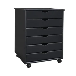 Storage Cabinets*Adeptus 25.43" Solid Pine Roll Cart with 6 Drawers, Matte Black (76168)