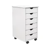Storage Cabinets*Adeptus 25.8" Solid Pine Roll Cart with 6 Drawers, Whitewash (10018)