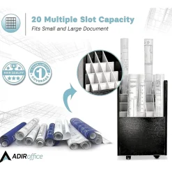 File Cabinets*AdirOffice 20-Slot Mobile Roll File, Lockable, 24.75