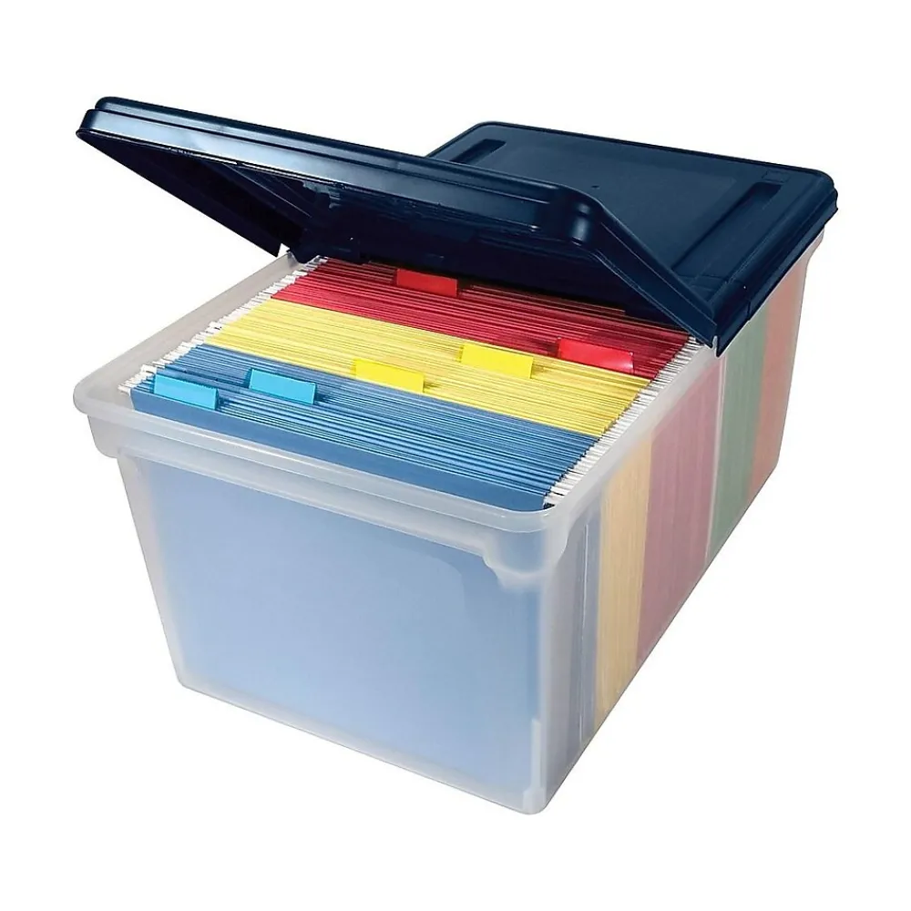 File Storage|Advantus Extra Capacity File Storage Box with Lid, Letter Size, Clear/Navy (AVT-55797)