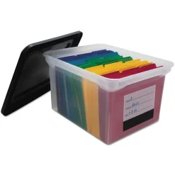 File Storage|Advantus File Tote Storage Box with Snap-on Lid Closure, Letter/Legal, Clear/Black (55802)