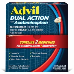 Dual Action 250mg Acetaminophen/125mg Ibuprofen Caplets, 2/Packet, 50 Packets/Box (014795)<Advil Online
