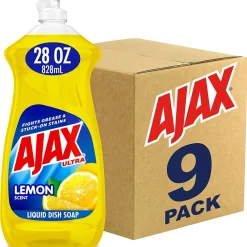 Liquid Dish Soap Lemon, 28 oz., 9/Carton (144673CT)<Ajax