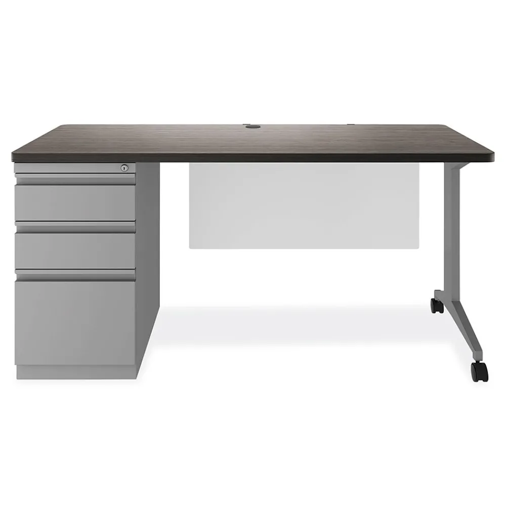 Computer Desks*Alera Modern Teacher Series 60"W Pedestal Desk, Charcoal Woodgrain/Gray (MSD6024CH)
