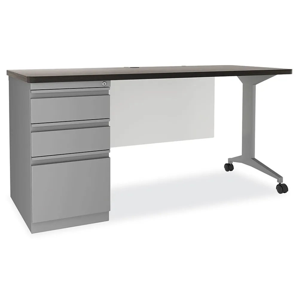 Computer Desks*Alera Modern Teacher Series 60"W Pedestal Desk, Charcoal Woodgrain/Gray (MSD6024CH)