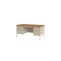 Office Desks*Alera 60"W Double Pedestal Desk, Cherry/Putty (ALEHSD6030PC)