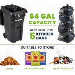 500 Series Plastic Outdoor Trash Can, 64 Gallon, Black (ALP500-64-BLK)<Alpine Industries Discount