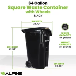 500 Series Plastic Outdoor Trash Can, 64 Gallon, Black (ALP500-64-BLK)<Alpine Industries Discount