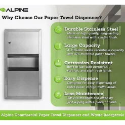 Centerpull Paper Towel Dispenser, Stainless Steel (495)<Alpine Industries Clearance