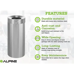 Commercial Indoor Trash Can, 27 Gallon, Stainless Steel (475-27)<Alpine Industries Hot