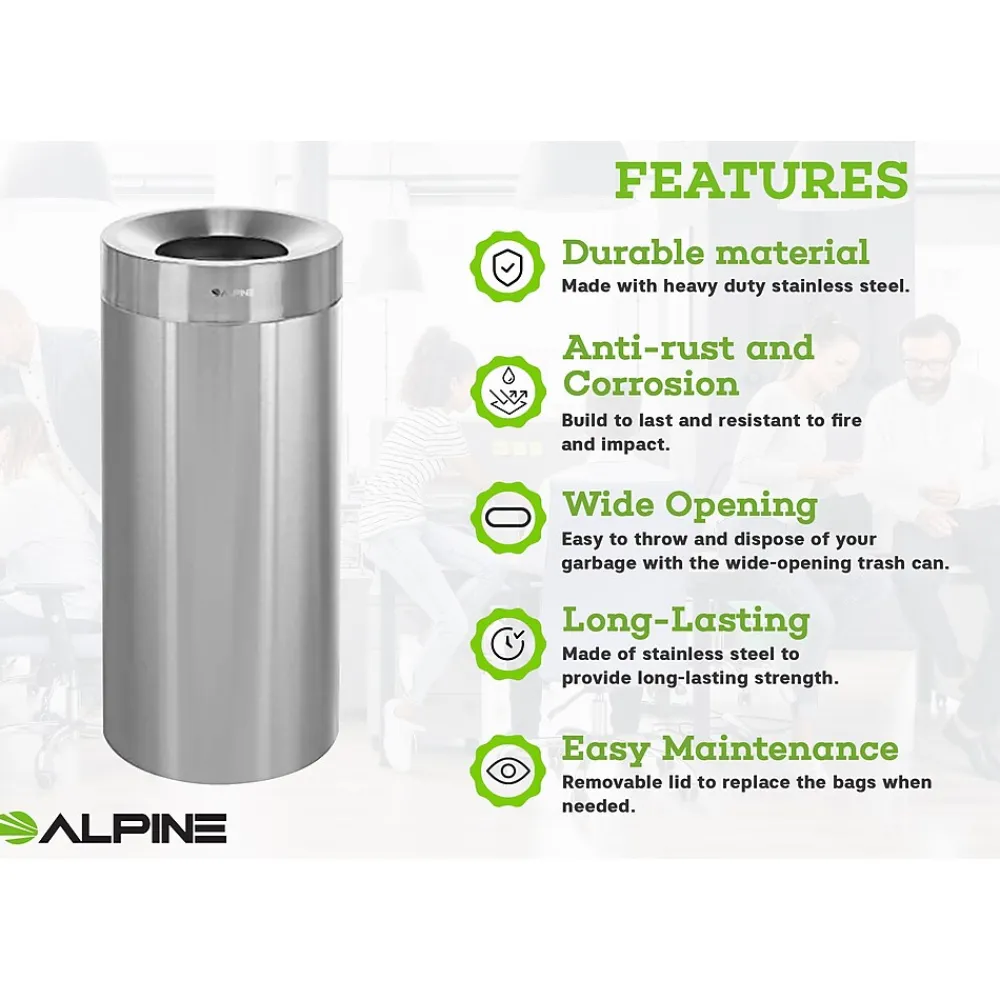 Commercial Indoor Trash Can, 27 Gallon, Stainless Steel (475-27)<Alpine Industries Hot