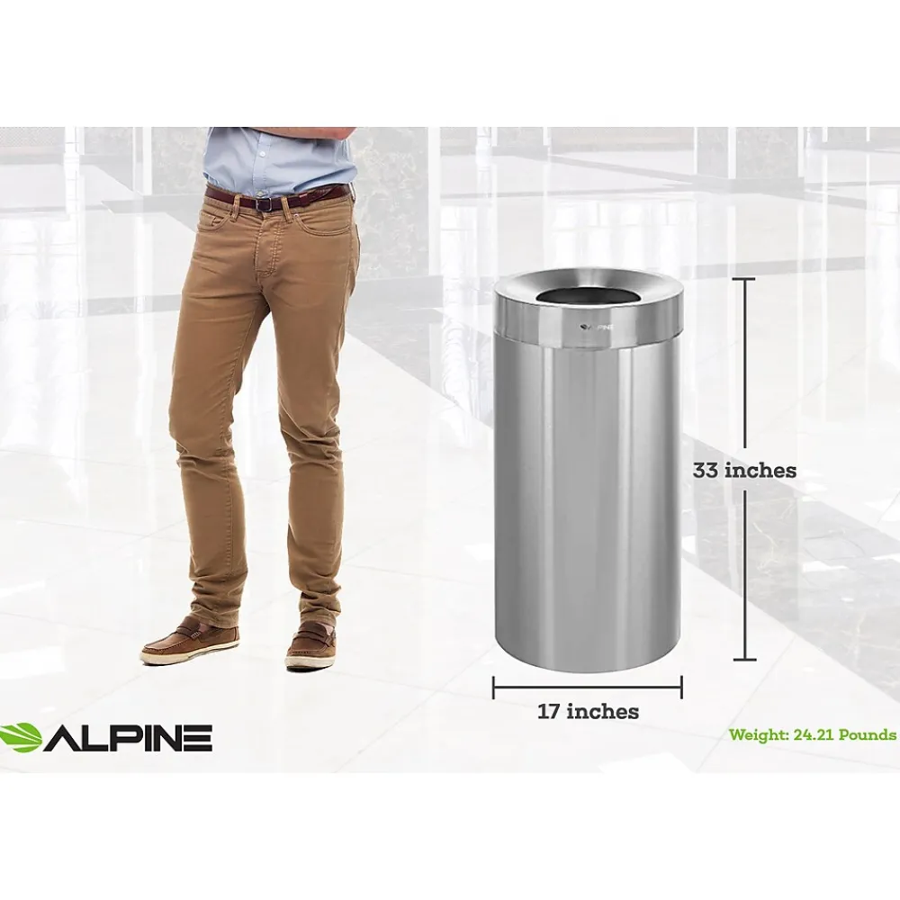 Commercial Indoor Trash Can, 27 Gallon, Stainless Steel (475-27)<Alpine Industries Hot