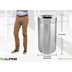 Commercial Indoor Trash Can, 50 Gallon, Stainless Steel (475-50)<Alpine Industries Clearance