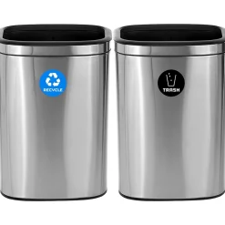 Commercial Indoor Dual-Stream Recycling Station, 10.5 Gallon, Stainless Steel (ALP470-40L-R-T)<Alpine Industries Best