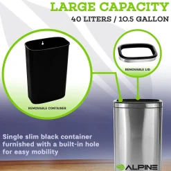 Commercial Indoor Dual-Stream Recycling Station, 10.5 Gallon, Stainless Steel (ALP470-40L-R-T)<Alpine Industries Best