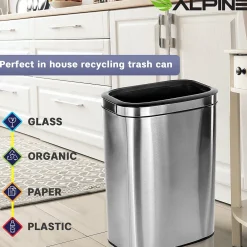 Commercial Indoor Dual-Stream Recycling Station, 10.5 Gallon, Stainless Steel (ALP470-40L-R-T)<Alpine Industries Best