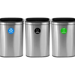 Commercial Indoor Three-Stream Recycling Station, 10.5 Gallon, Stainless Steel (ALP470-40L-R-T-CO)<Alpine Industries Hot