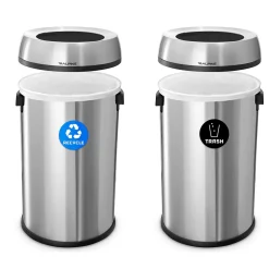 Commercial Indoor Dual-Stream Recycling/Trash Station, 17-Gallon Each, Stainless Steel (ALP470-65L-R-T)<Alpine Industries