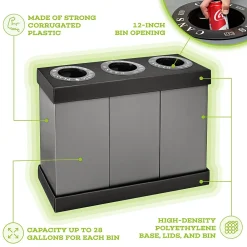 Commercial Indoor Five-Stream Recycling Station, 140-Gallon, Black/Gray (ALP471-02-BLK-PKG)<Alpine Industries