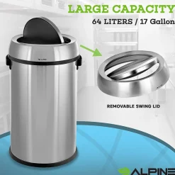 Commercial Indoor Single-Stream Recycling Station, 17 Gallon, Stainless Steel (ALP470-65L-1-CO)<Alpine Industries Hot