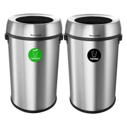 Dual-Stream Recycling Station, 34-Gallon, Stainless Steel (ALP470-65L-CO-T)<Alpine Industries New