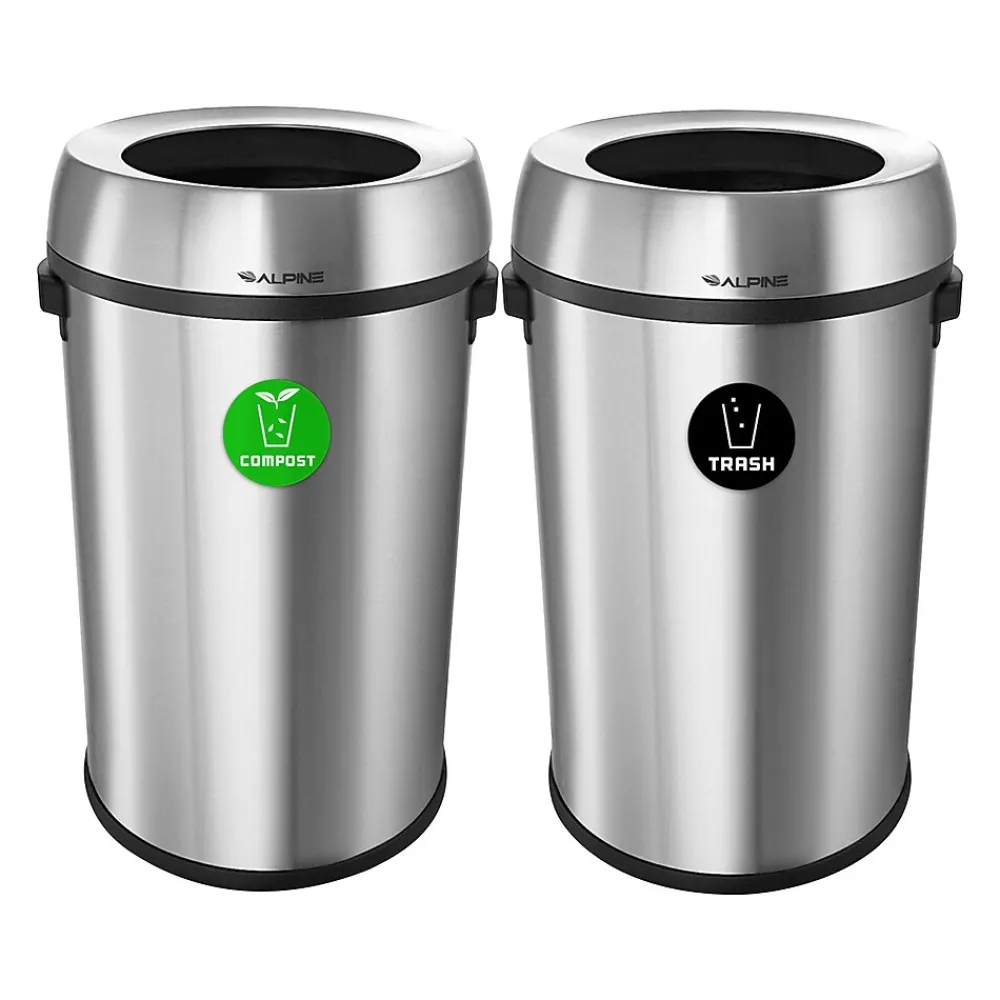Dual-Stream Recycling Station, 34-Gallon, Stainless Steel (ALP470-65L-CO-T)<Alpine Industries New
