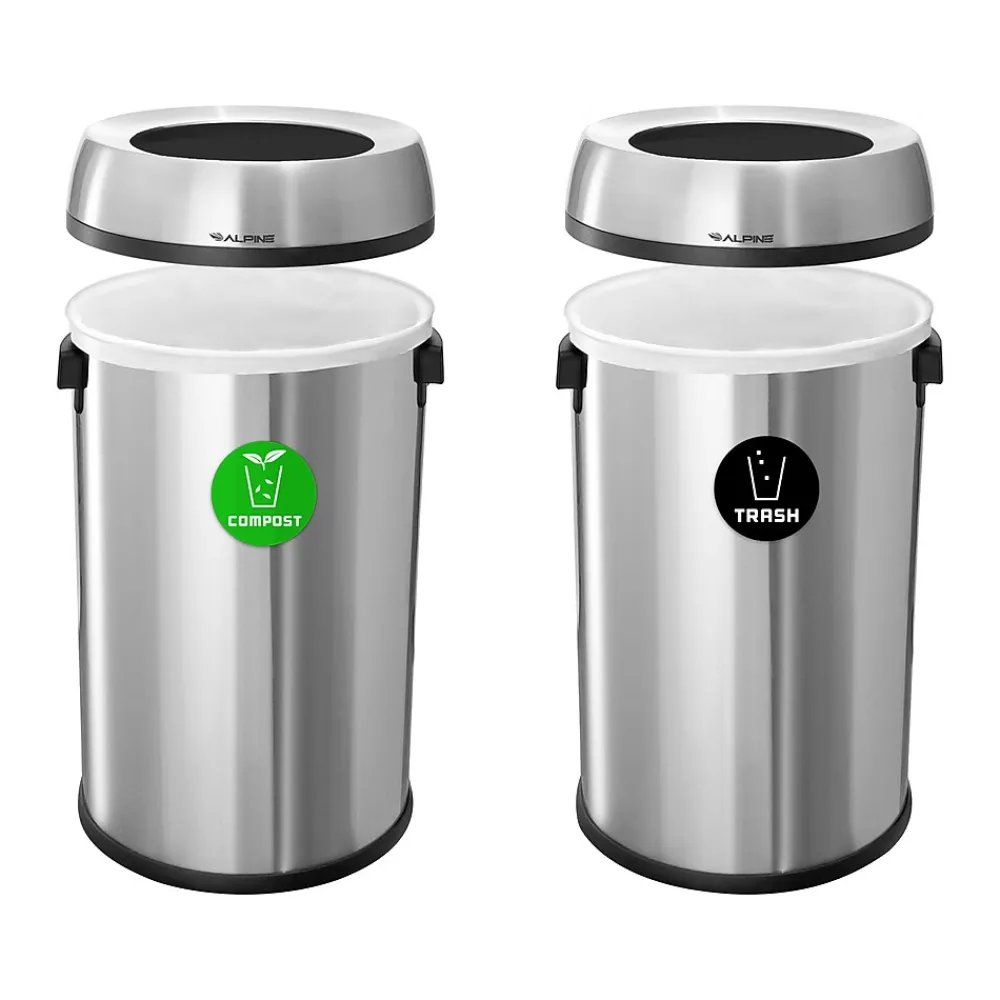 Dual-Stream Recycling Station, 34-Gallon, Stainless Steel (ALP470-65L-CO-T)<Alpine Industries New