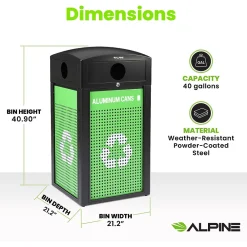 GS Series Steel Recycling Bin, 40 Gallon, Green (ALP471-40-GS-C)<Alpine Industries Sale