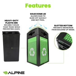 GS Series Steel Recycling Bin, 80 Gallon, Green (ALP471-40-GSCM-MK)<Alpine Industries Outlet