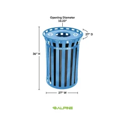 Metal Commercial Outdoor Recycling Receptacle, 38-Gallon, Black/Blue (479-38-BLU)<Alpine Industries Sale