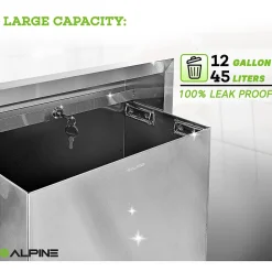 Metal Indoor Trash Can, 12 Gallon, Stainless Steel (493)<Alpine Industries Best