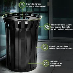 Metal Trash Can, 38 Gallon, Black (479-38)<Alpine Industries New