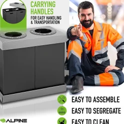 Plastic Trash & Recycling Bin Combo, 28 Gallon, Black (471-02-BLK)<Alpine Industries Online