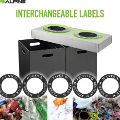 Plastic 2-Compartment Indoor Trash Can and Recycling Bin, 28 Gal., Black, 2/Pack (471-02-BLK-2PK)<Alpine Industries Hot