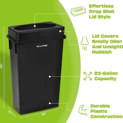 Plastic Trash Can with Lid, 23 gallon, Black, 2/Pack (477-BLK-PKG1-2)<Alpine Industries Best