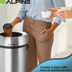 Stainless Steel Indoor Trash Can, 17 Gallon, Silver (470-65L)<Alpine Industries Outlet