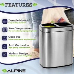 Stainless Steel Indoor Trash Can, 10.5 Gallon, Silver (470-R-40L)<Alpine Industries Discount