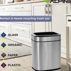 Stainless Steel Indoor Trash Can with Liner, 2.6 Gallon, Silver (470-10L)<Alpine Industries New