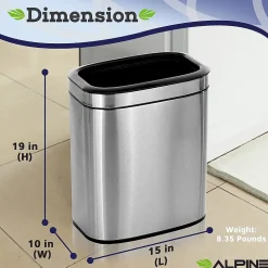 Stainless Steel Indoor Trash Can, 5.3 Gallon, Silver, 2/Pack (470-20L-2PK)<Alpine Industries New