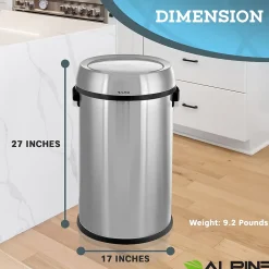Stainless Steel Trash Can with Swing Lid, 17-Gallon (ALP470-65L-1)<Alpine Industries Online